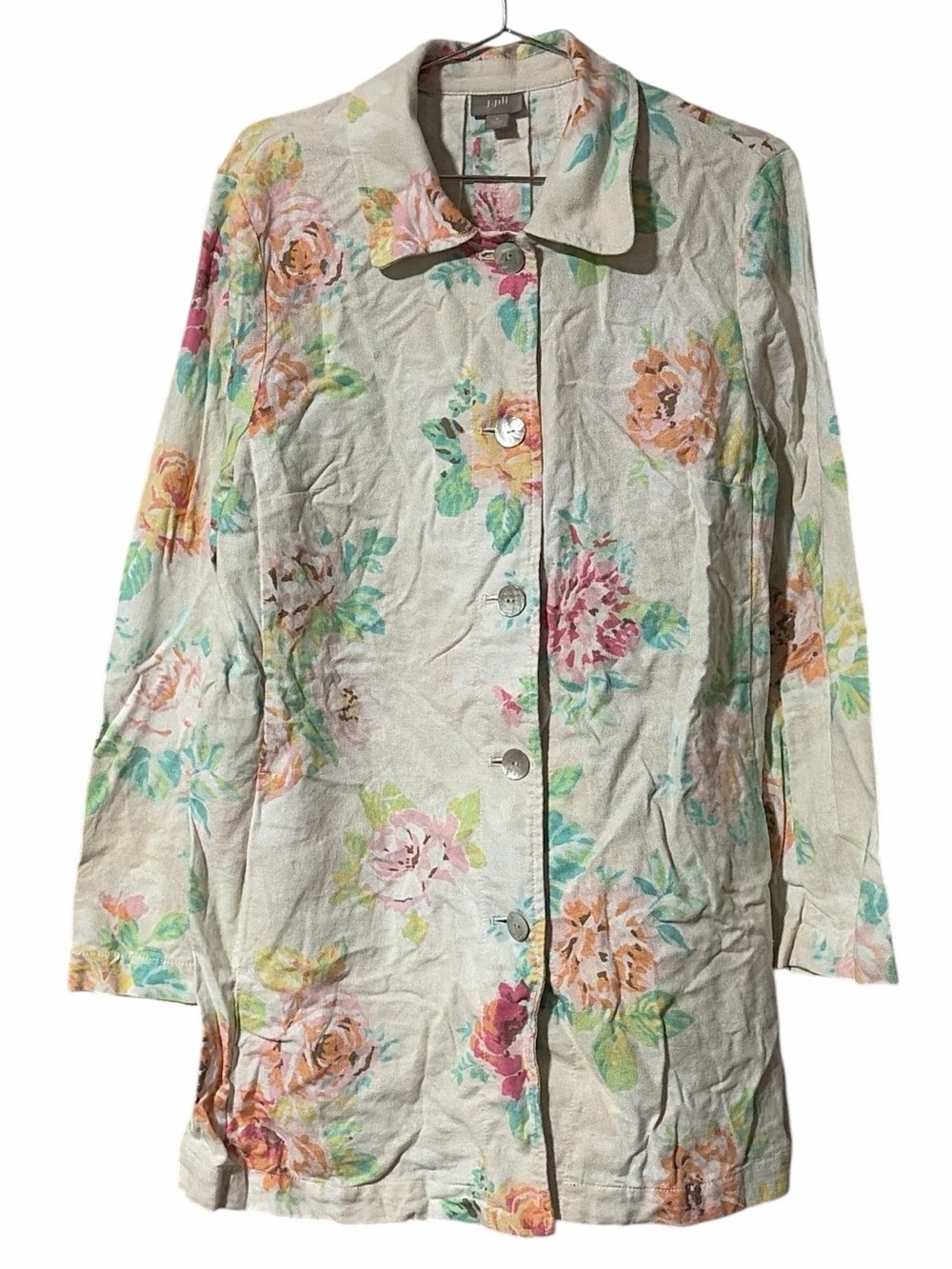 J. Jill Floral White Linen Blend Jacket - Picture 2 of 5